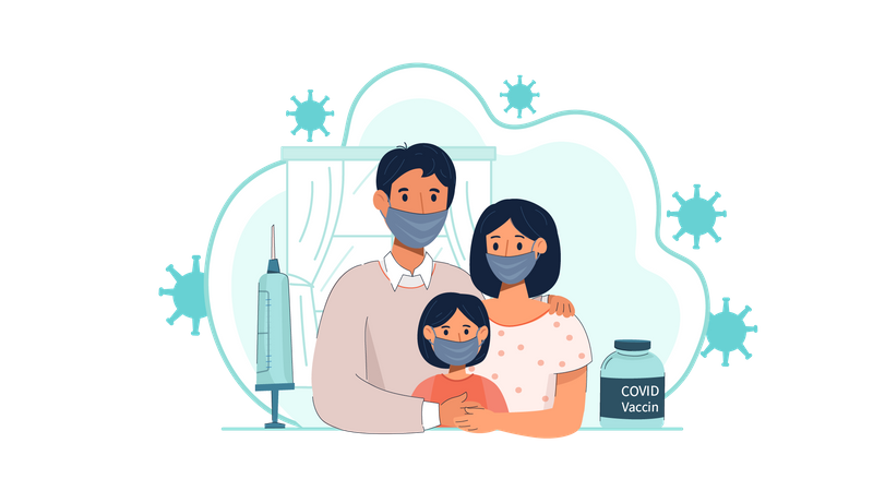 Vaccinated family  Illustration