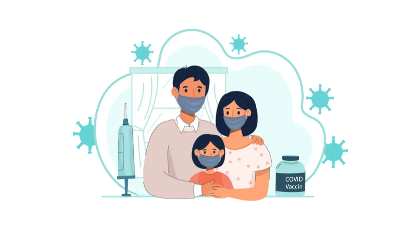 Vaccinated family  Illustration