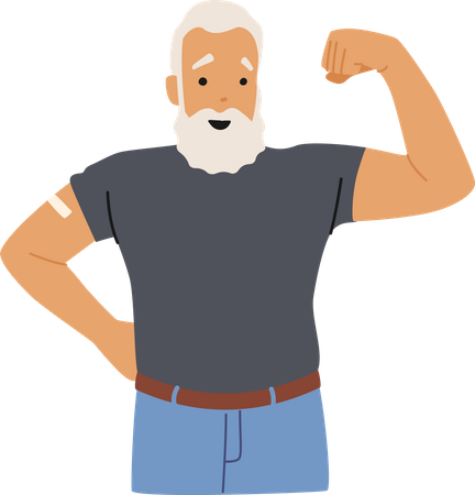 Vaccinated old man feeling strong Illustration