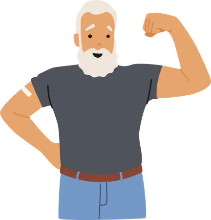 Vaccinated old man feeling strong Illustration