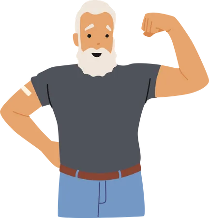 Vaccinated old man feeling strong  Illustration