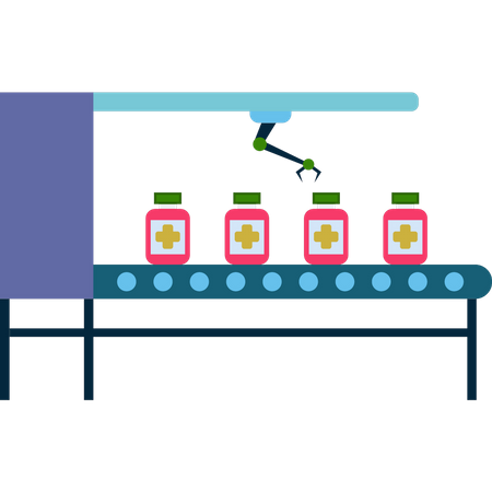 Vaccination bottles are on the conveyor  Illustration
