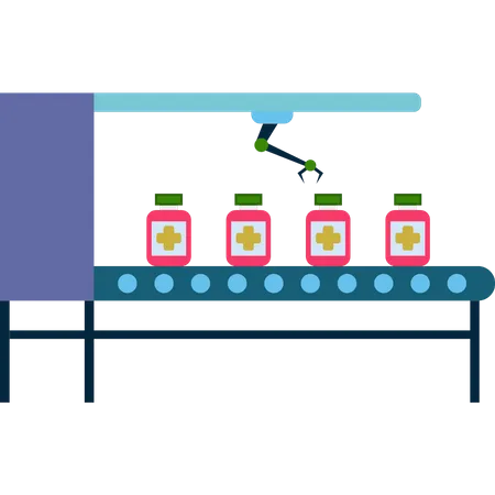 Vaccination bottles are on the conveyor  Illustration