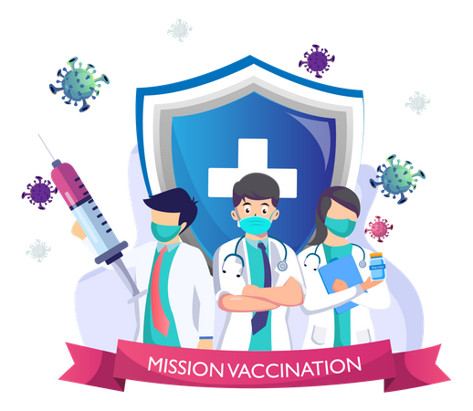 Vaccination Concept Vector Illustration, Doctors With Injections Are Fighting Against The Covid-19 Coronavirus, Flat Vector Template  Illustration