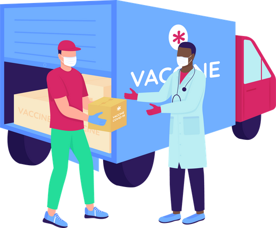 Vaccine courier with doctor Illustration