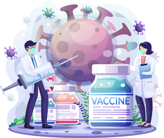 Vaccine into the covid-19 coronavirus cell Illustration