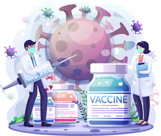 Vaccine into the covid-19 coronavirus cell  Illustration