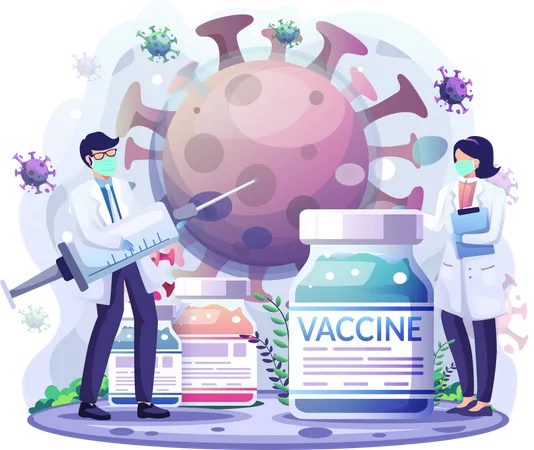 Vaccine into the covid-19 coronavirus cell  Illustration