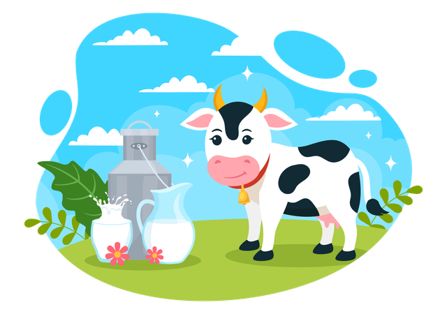 Vache avec pot de lait  Illustration