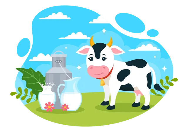 Vache avec pot de lait  Illustration