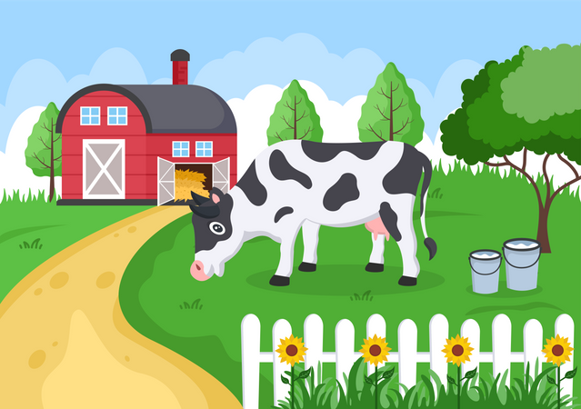 Vache laitière à la ferme  Illustration