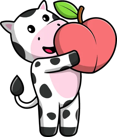 Vache tenant des fruits de pêche  Illustration