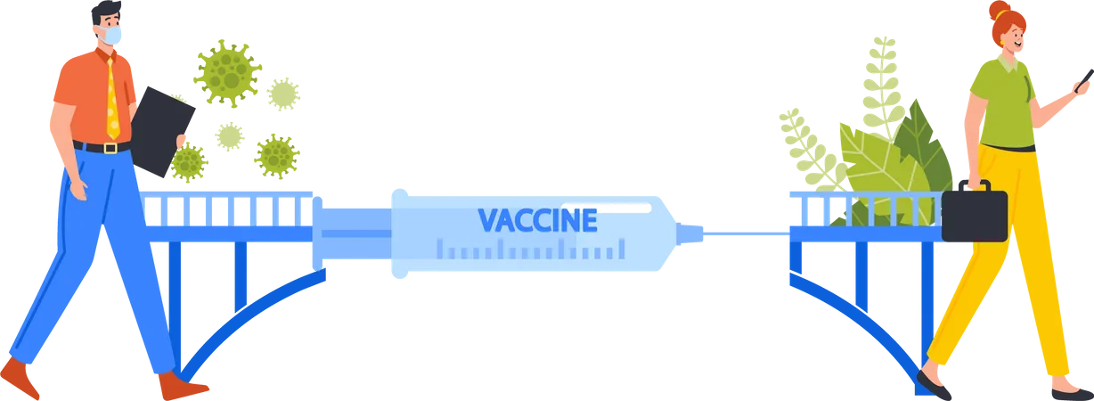 A vacina contra o coronavírus permite que as pessoas voltem a trabalhar após o bloqueio  Ilustração