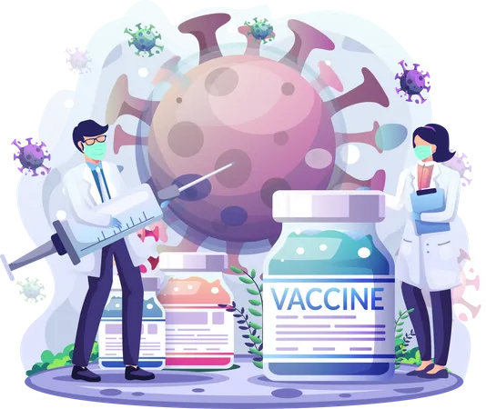 Vacuna en la célula del coronavirus covid-19  Ilustración