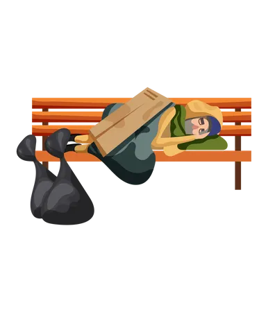 Vagabundo durmiendo en un banco  Ilustración