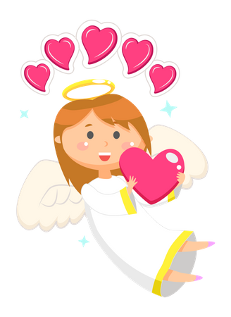 Valentine angel with wings  Illustration