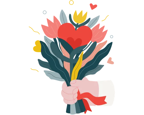 Bouquet Valentines Day Graphics Modern Flat Vector Concept Illustration A Hand Holding A Bunch Of Softs With Growing Hearts Cute Characters In Love Concept Illustration