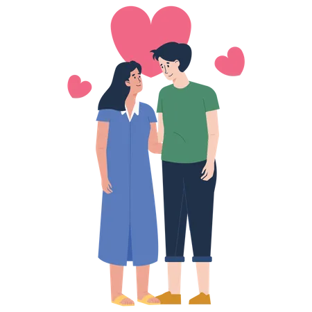 Valentine Couple Look at each other  Illustration