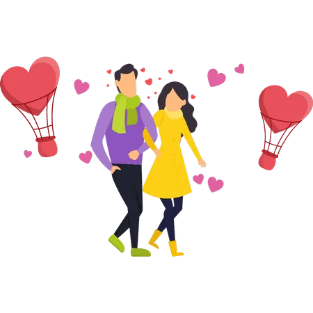 Valentine couple walking together Illustration