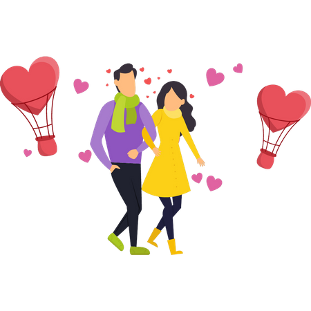 Valentine couple walking together  Illustration