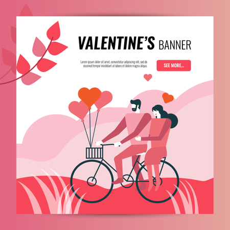 Valentine's day square banner template Illustration