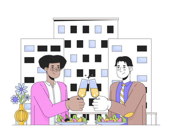 Valentines gay couple dinner  Illustration