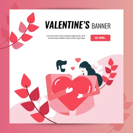 Quadratische Bannervorlage zum Valentinstag  Illustration