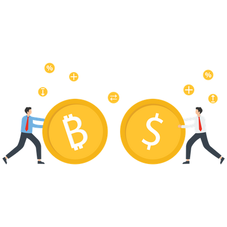 Valor do Bitcoin comparado ao dinheiro em dólar  Ilustração