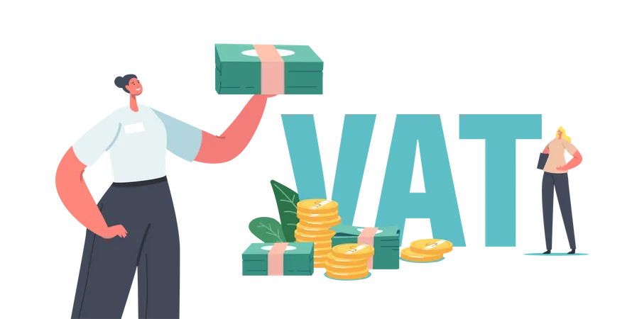 Vat Value Added Tax Return Concept Female Character Get Refund For Foreign Shopping Tax Free Service People Save Budget Get Money For Purchasing Goods Abroad Cartoon Vector Illustration Illustration