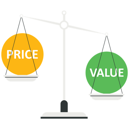 Value and Price balance on scale  イラスト