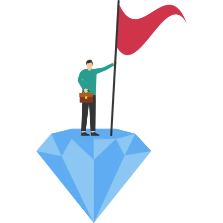 Businessmen Holding Winner Flag On The Precious High Value Diamond Value Proposition Value Quality Or Excellence Concept Profitable Marketing For Customers To Purchase Products And Services Illustration