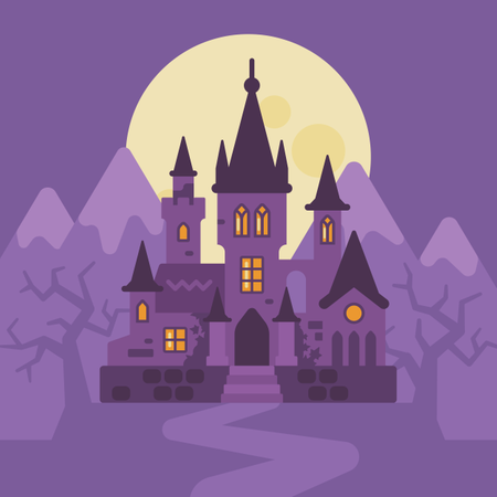 Vampire Castle Halloween Scene Illustration