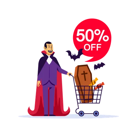 Vampire doing Halloween shopping  Illustration