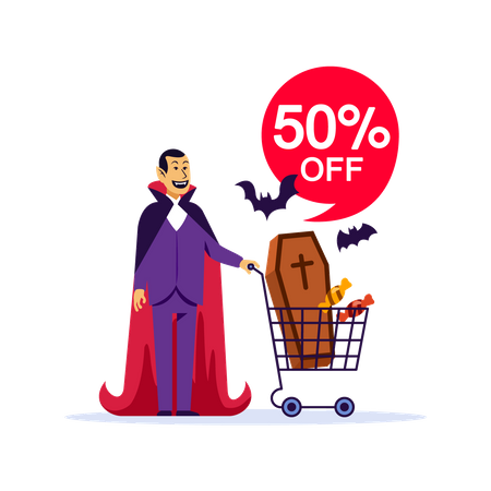 Vampire doing Halloween shopping  Illustration