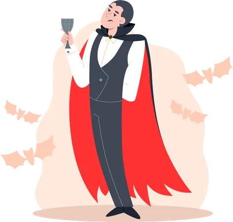 Vampire Holding A Glass Halloween Party Costume Illustration