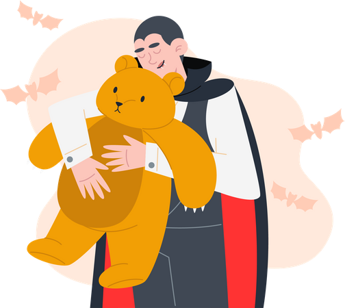 Vampire huging soft bear  Illustration