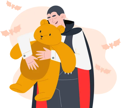 Vampire huging soft bear  イラスト