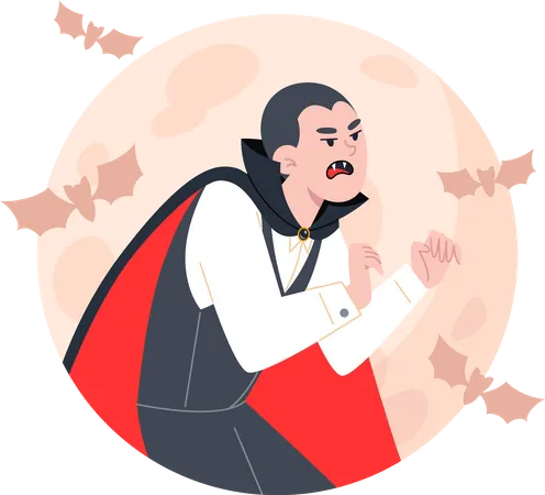 Cartoon Character At Halloween Party Dressed As A Vampire Illustration