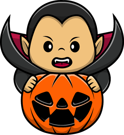 Vampire With Pumpkin Halloween  Illustration