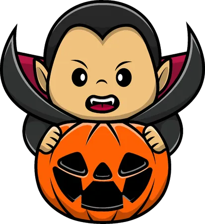 Vampire With Pumpkin Halloween  Illustration