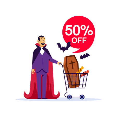 Vampiro fazendo compras para o Halloween  Ilustração