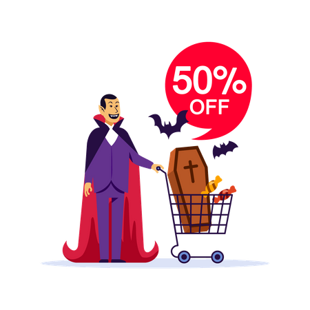 Vampiro haciendo compras de Halloween  Ilustración
