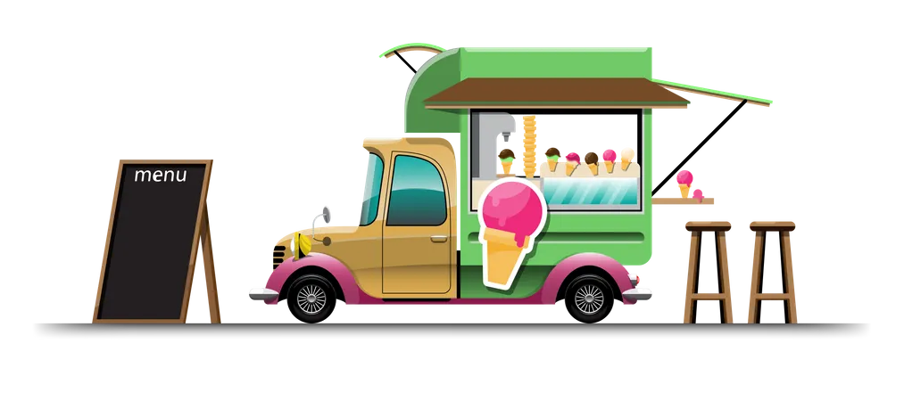 Van de comida com sorvete  Ilustração