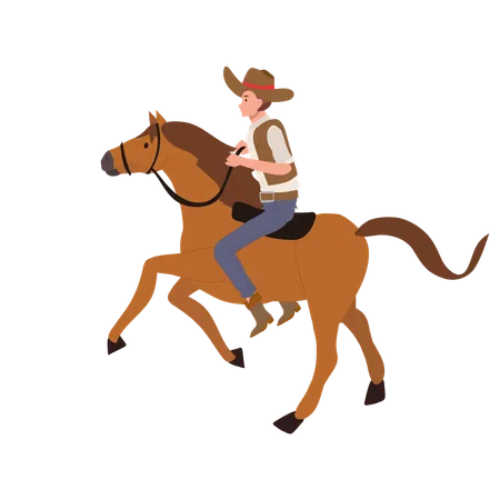 Vaquero con sombrero montando a caballo  Ilustración