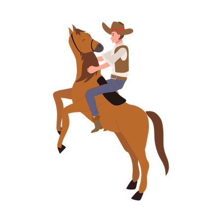 Vaquero con sombrero montando a caballo  Ilustración