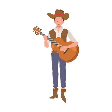 Vaquero tocando la guitarra  Ilustración