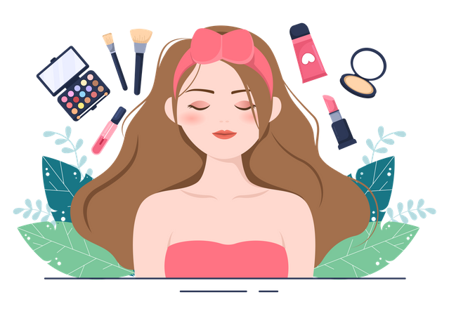 Variedade de cosméticos de maquiagem feminina  Ilustração