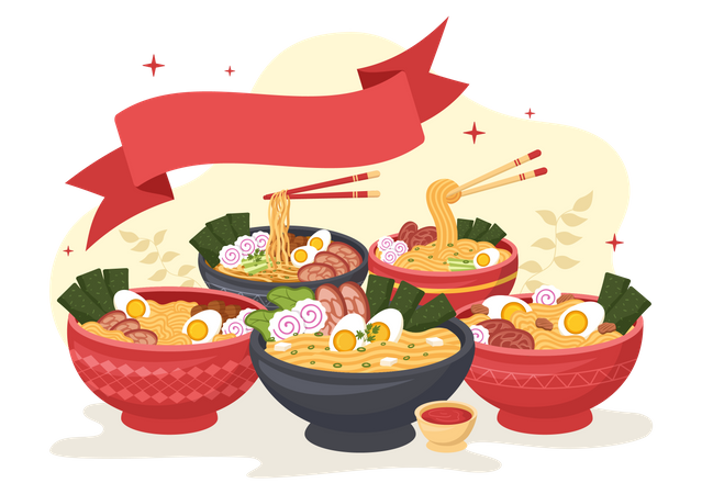 Variedade diferente de ramen  Ilustração