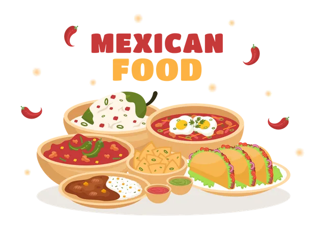 Variety of tasty mexican food Illustration