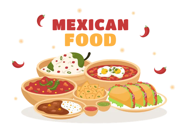 Variety of tasty mexican food  Illustration